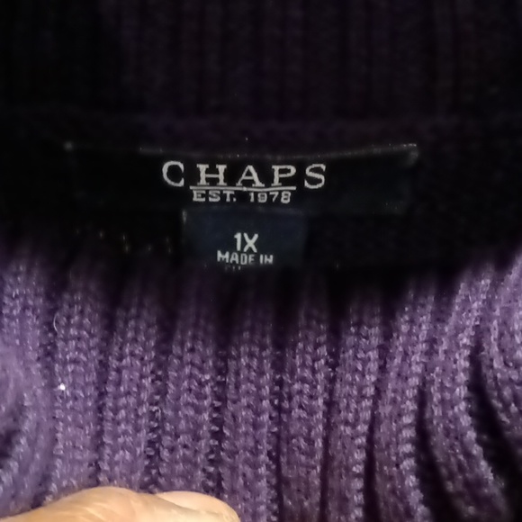 FINAL PRICE CHAPS purple s/s sweater w left-sided buttoned down shoulder 1X - Picture 2 of 9